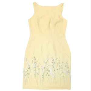B.Moss Pastel Yellow Linen Embroidered Sheath Dress